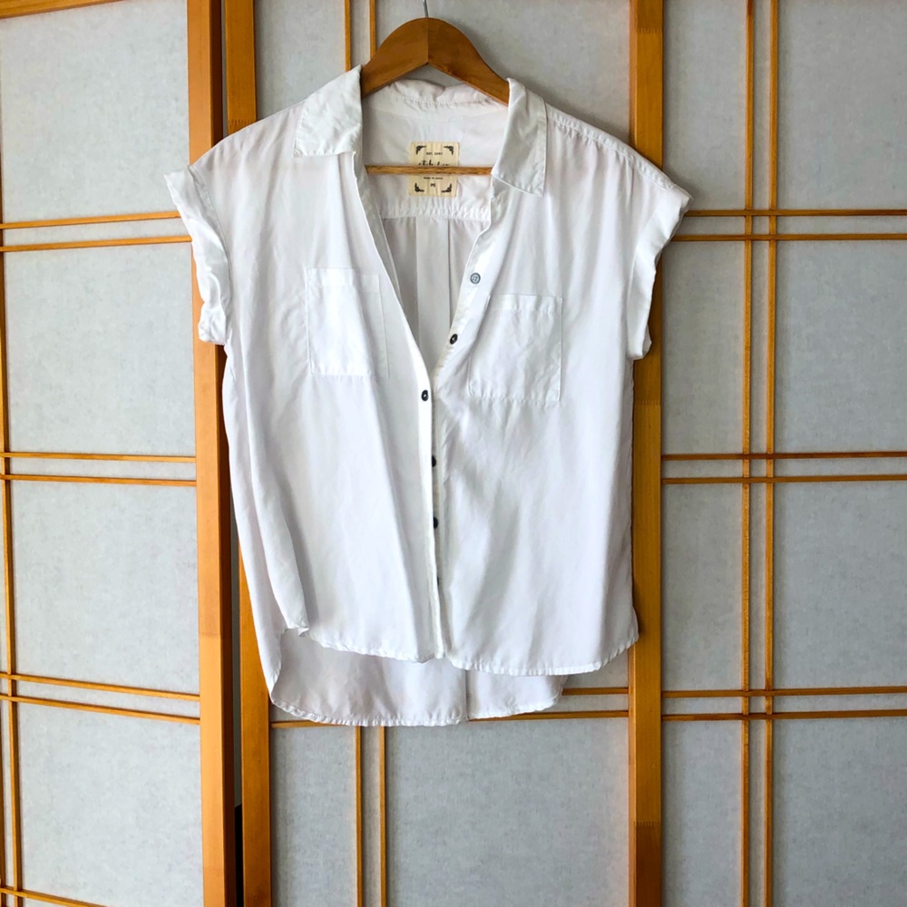 White Button Down Short Sleeve Top